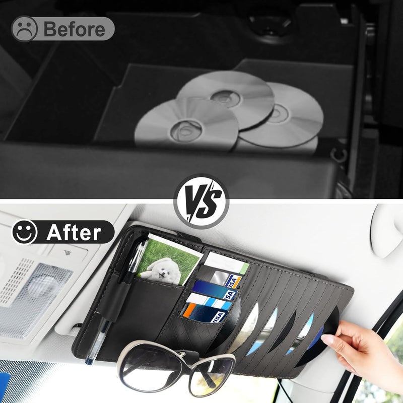 alpmosn Sun Visor CD Case Holder for Car - Multi-Function Visor Organizer with CD/DVD Storage, Eyeglass Clip, Card Slots & Pen Holder, Durable Leather Car Accessories (Black) - Image 5